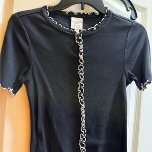 Cinq à Sept Black Top with White Accents